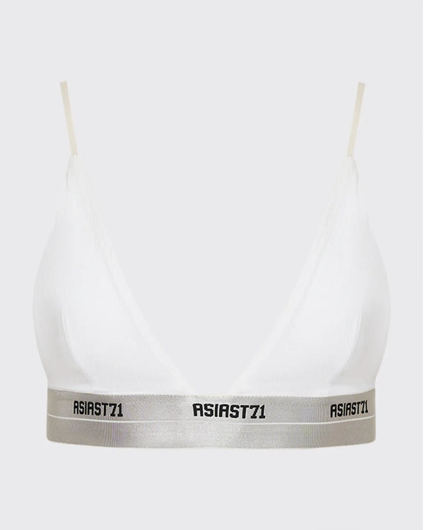 TOP BRA RIBBED TRIANGLE LOGO RIBBON WHITE